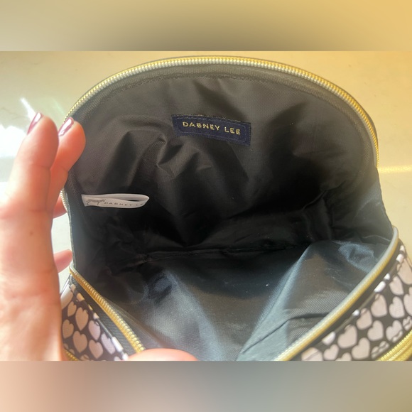 Dabney Lee Double Zipper Pouch Black White Hearts Gold Pull Cosmetic Travel - Picture 7 of 9